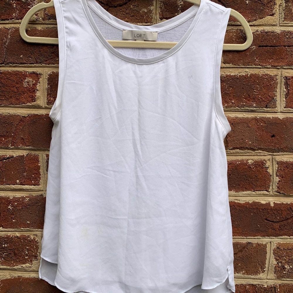 Loft White Flowy Tank Top